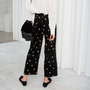 & Other Stories Embroidered Velvet Pants Size 2